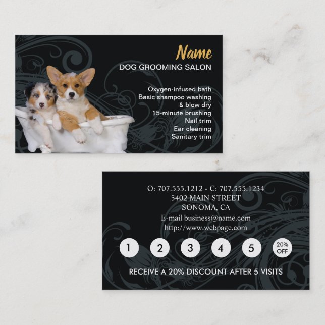 Dog grooming Loyalty Discount Business Card (Front/Back)