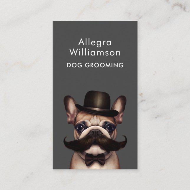 Dog Grooming QR code funny French Bulldog  Business Card (Front)