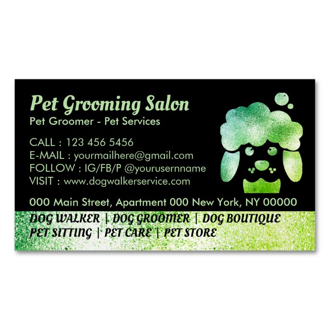 Dog Grooming Salon green bath spa Magnetic Business Card (Front)