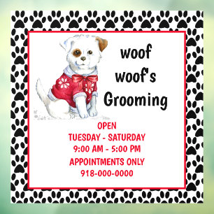 Dog Grooming Services / Hours Storefront Window Cling