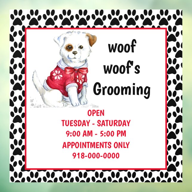 Dog Grooming Services / Hours Storefront  Window Cling (Sheet 3)