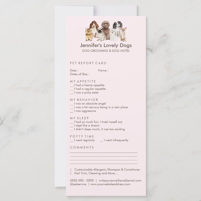 Dog Grooming Update Form (Front)