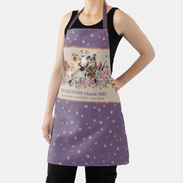 Dog Grooming Veterinary Salon Purple Apron (Insitu)