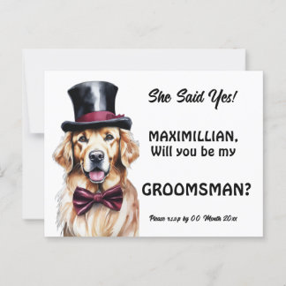 Dog groomsman golden retriever labrador grooms postcard