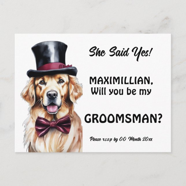 Dog groomsman golden retriever labrador grooms  postcard (Front)