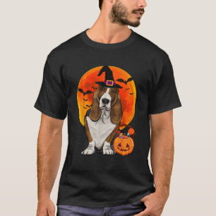 Dog Halloween Basset Hound Jack O Lantern Pumpkin T-Shirt