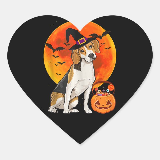 Dog Halloween Beagle Jack O Lantern Pumpkin Tank Heart Sticker (Front)