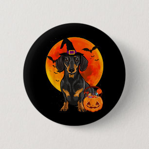 Dog Halloween Black Dachshund Jack O Lantern 2 Inch Round Button