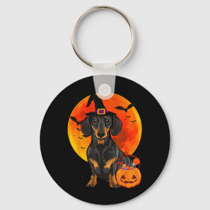 Dog Halloween Black Dachshund Jack O Lantern Keychain