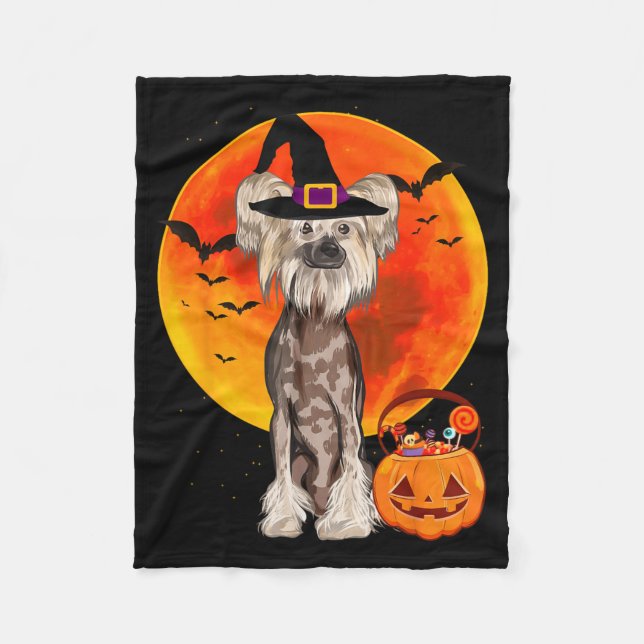 Dog Halloween Chinese Crested Jack O Lantern Fleece Blanket (Front)