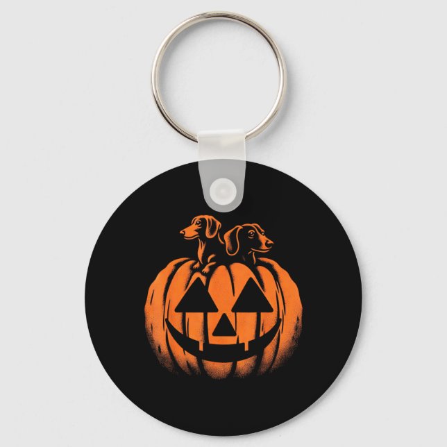 Dog Halloween Dachshund Jack O Lantern Pumpkin Keychain (Front)