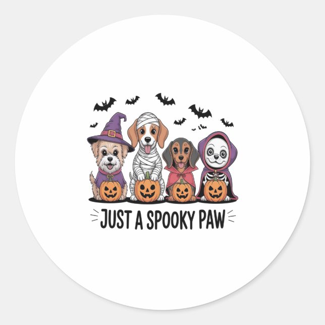 Dog Halloween Just a Spooky Paw 2 Classic Round Sticker (Front)