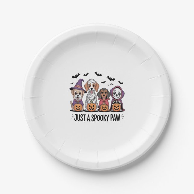 Dog Halloween Just a Spooky Paw 2 Paper Plate (Front)