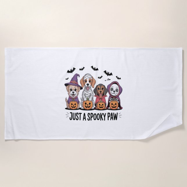 Dog Halloween Just a Spooky Paw Beach Towel (Front)