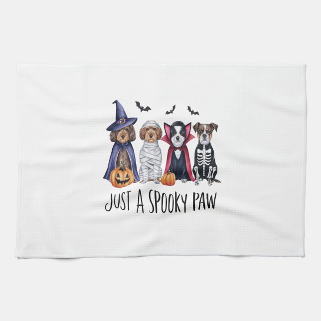 Dog Halloween Just a Spooky Paw Kitchen Towel (Horizontal)