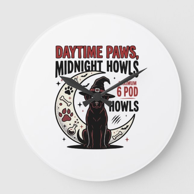 Dog Halloween Midnight Howls Large Clock (Front)