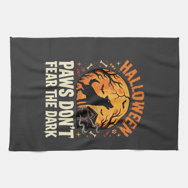 Dog Halloween Moon Paws Kitchen Towel (Horizontal)