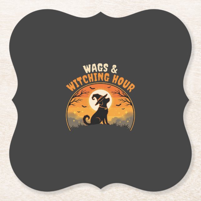 Dog Halloween Moonlight Paper Coaster (Front)