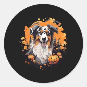 Dog Halloween Pumpkin Australian Shepherd Classic Round Sticker