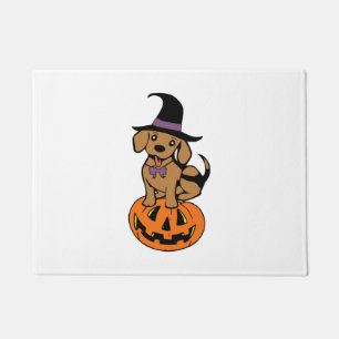 dog halloween pumpkin face doormat