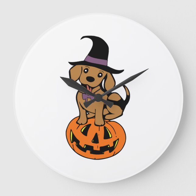 dog halloween pumpkin face large clock (Front)