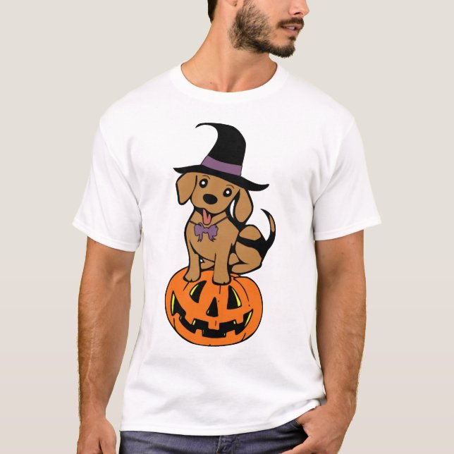 dog halloween pumpkin face T-Shirt (Front)
