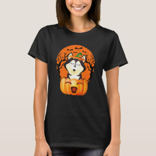 Dog Halloween Siberian Husky Jack O Lantern Pumpki T-Shirt