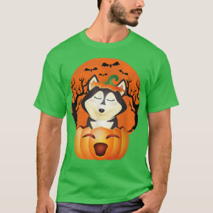 Dog Halloween Siberian Husky Jack O Lantern Pumpki T-Shirt