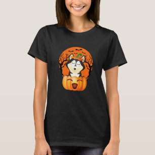 Dog Halloween Siberian Husky Jack O Lantern Pumpki T-Shirt