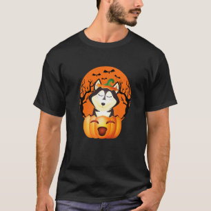 Dog Halloween Siberian Husky Jack O Lantern Pumpki T-Shirt