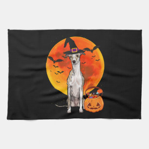 Dog Halloween Whippet Jack O Lantern Pumpkin T-Shi Kitchen Towel