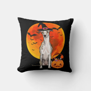 Dog Halloween Whippet Jack O Lantern Pumpkin T-Shi Throw Pillow