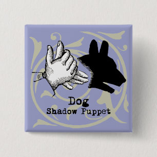 Dog Hand Puppet Shadow Games Vintage 2 Inch Square Button