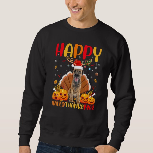 Dog  Happy Border Terrier Dog Hellothanksmas Sweatshirt (Front)