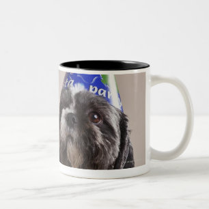 Dog having birthday Two-Tone coffee mug