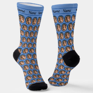 Dog Head Face Socks with Name on Blue