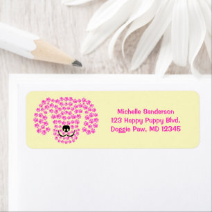 Dog Head Pawprints / Hot Pink & Pastel Yellow /