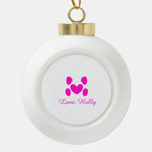 Dog heart paw pink pet add name text animal cat na ceramic ball christmas ornament