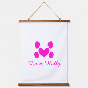 Dog heart paw pink pet add name text animal cat na hanging tapestry