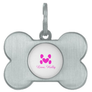 Dog heart paw pink pet add name text animal cat na ID tag
