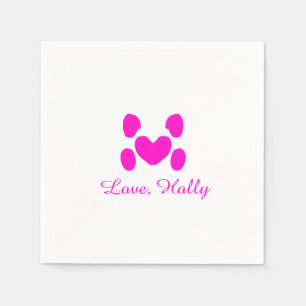 Dog heart paw pink pet add name text animal cat na napkin