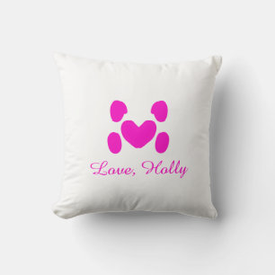 Dog heart paw pink pet add name text animal cat na throw pillow