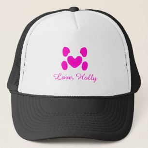 Dog heart paw pink pet add name text animal cat na trucker hat