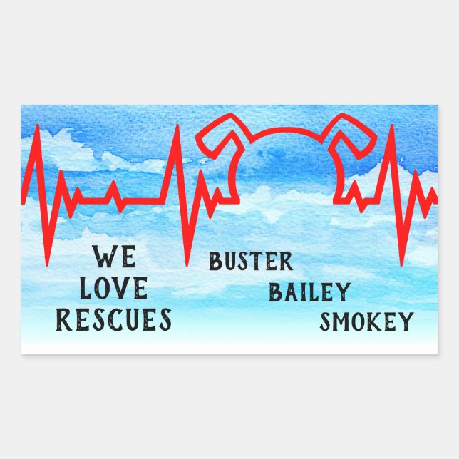 Dog Heartbeat, We love rescues, cloudy Sticker (Front)