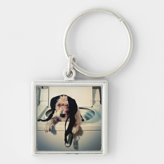 Dog helping out with the wash keychain (Front)