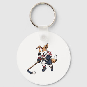 Dog Hockey Player Keychain