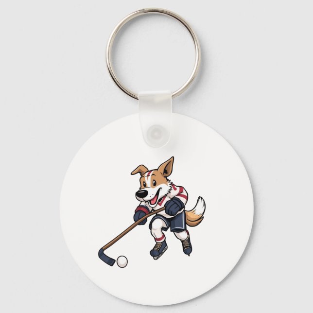 Dog Hockey Player Keychain (Front)