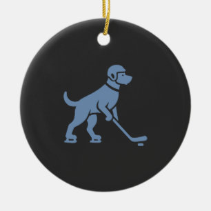 Dog Hockey Player Silhouette Ceramic Ornament