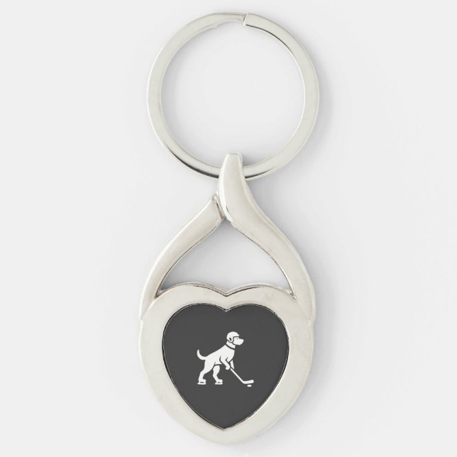Dog Hockey Player Silhouette  Keychain (Front)