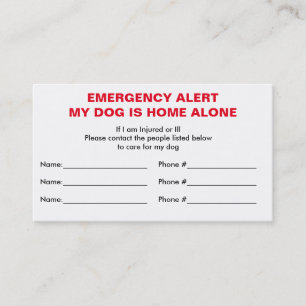 Dog Home Alone Emergency Contact Card